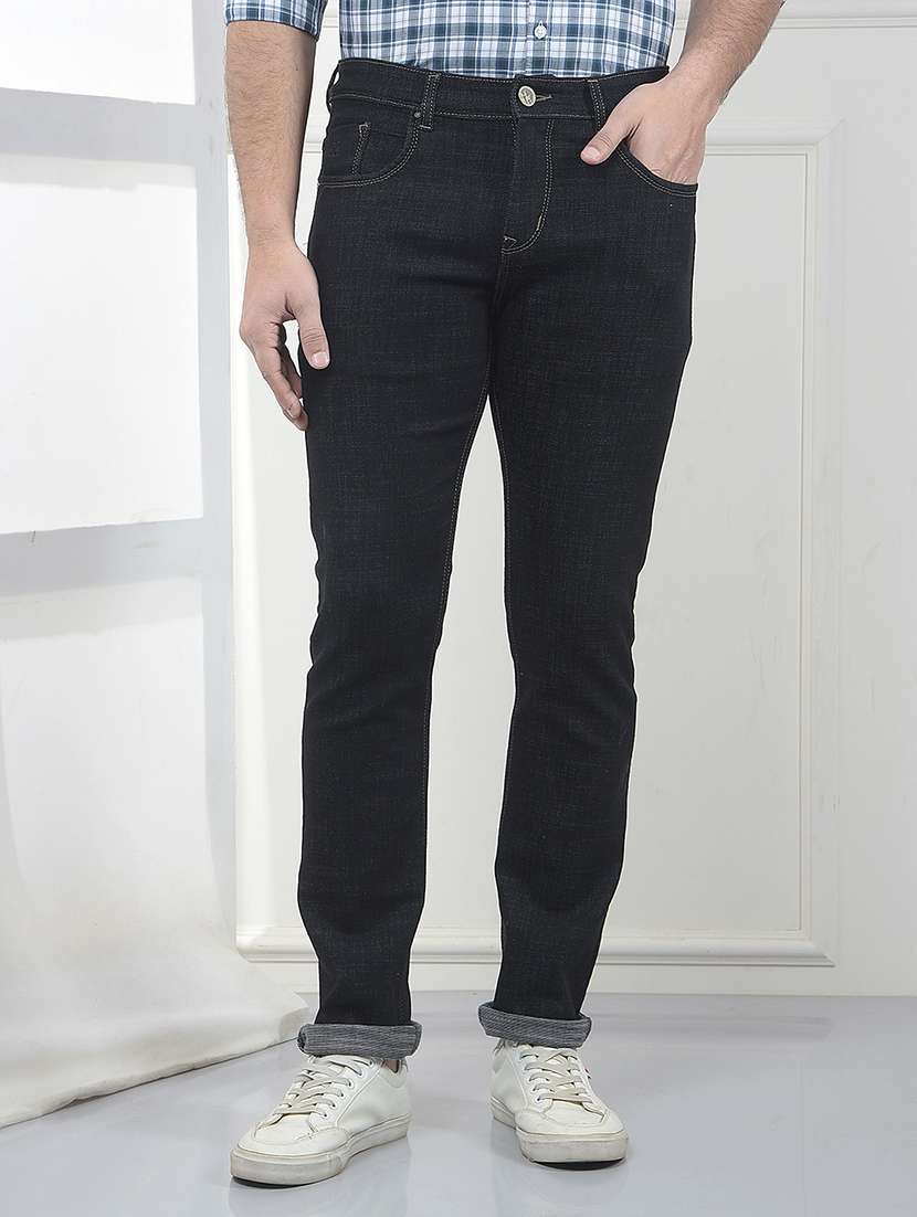 men plain mid rise full length jeans