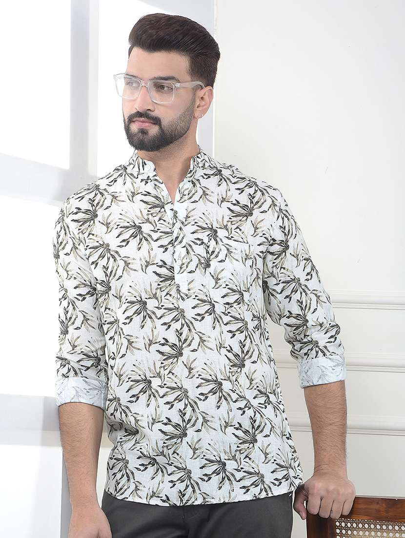 men floral printed mandarin neck short kurta