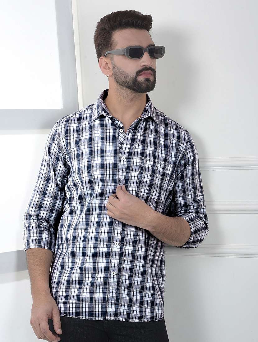 men checkered long sleeve slim fit casual shirt