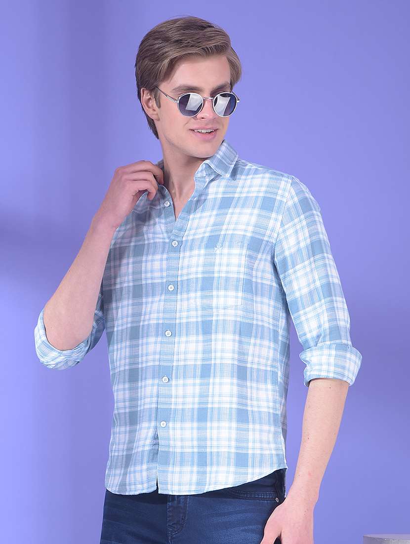 men checkered long sleeve slim fit casual shirt