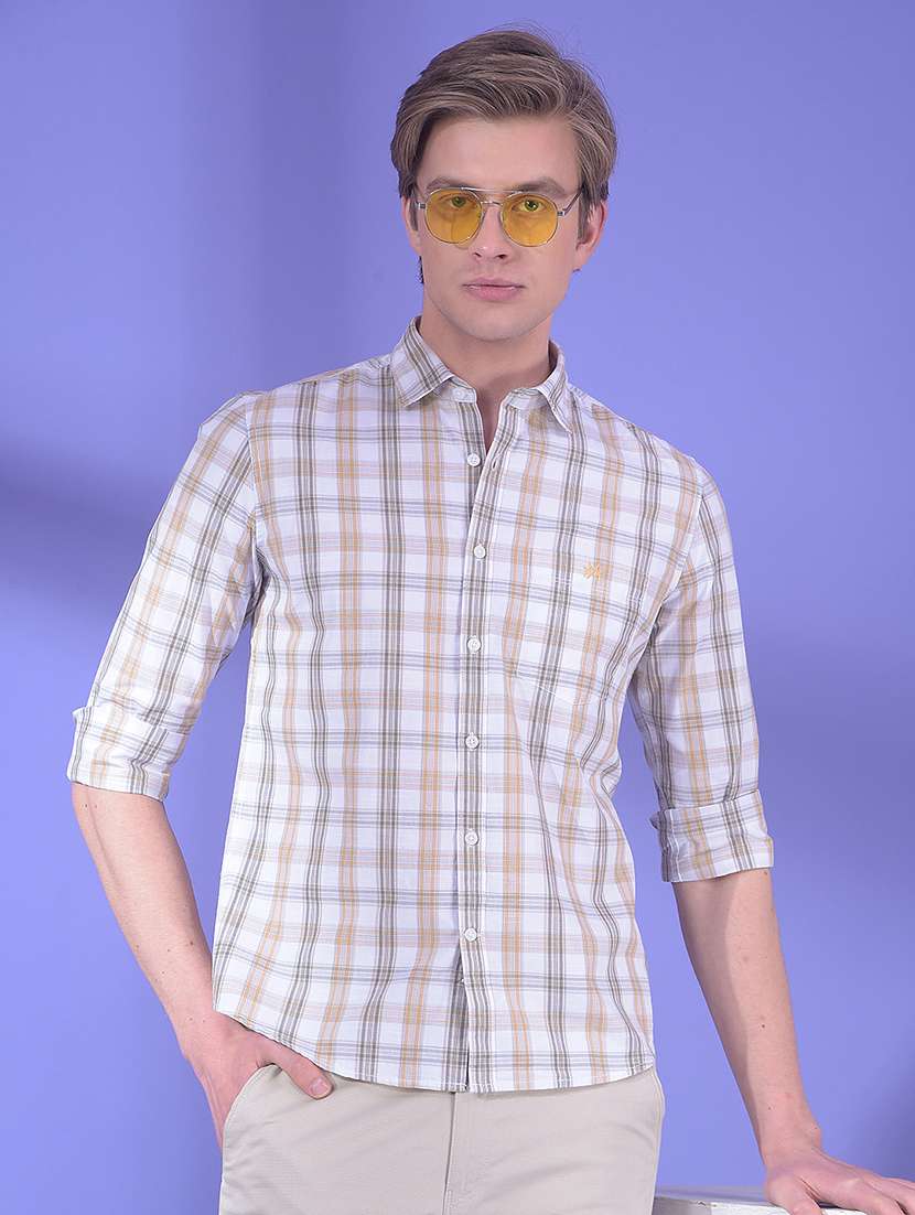 men checkered long sleeve slim fit casual shirt