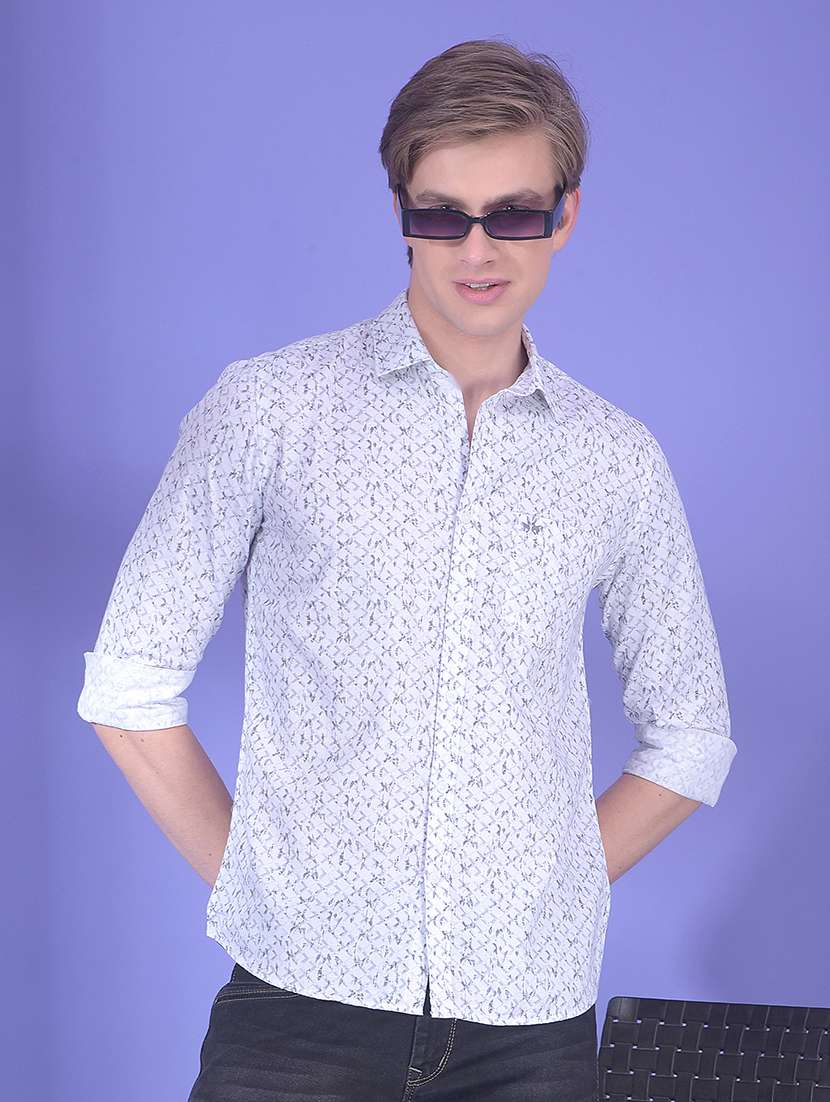 men printed long sleeve slim fit casual shirt