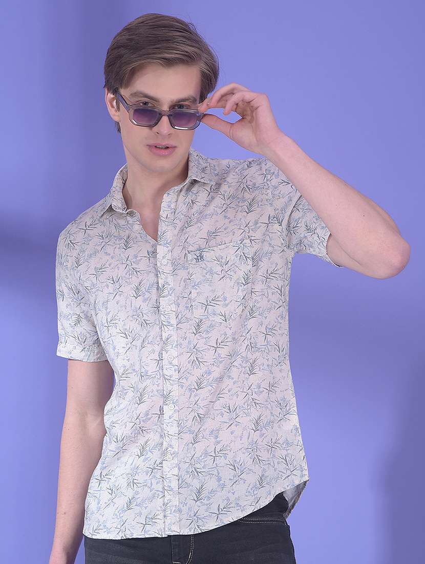 men printed short sleeve slim fit casual shirt