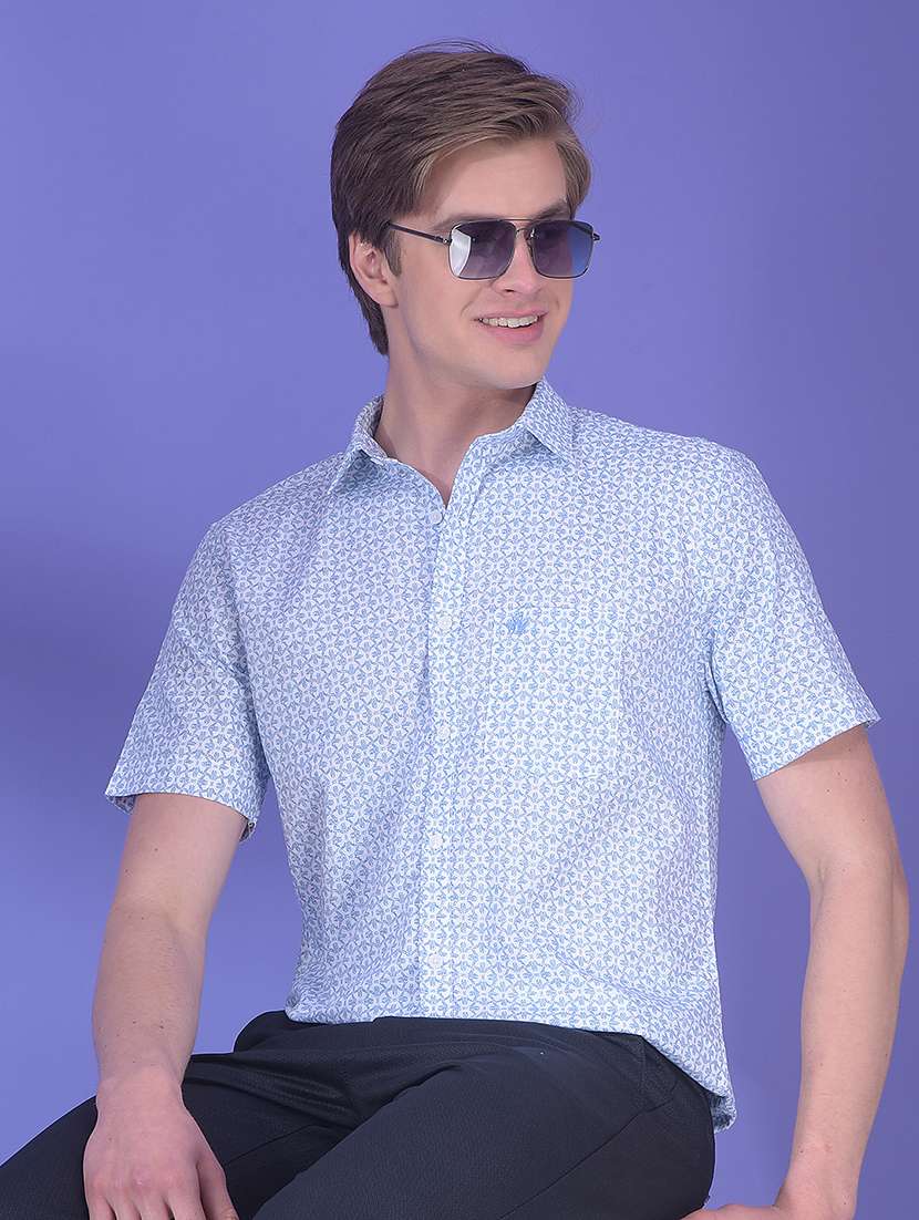 men printed short sleeve slim fit casual shirt