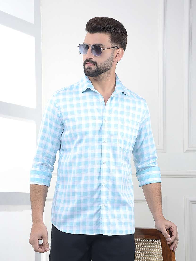 men checkered long sleeve slim fit casual shirt