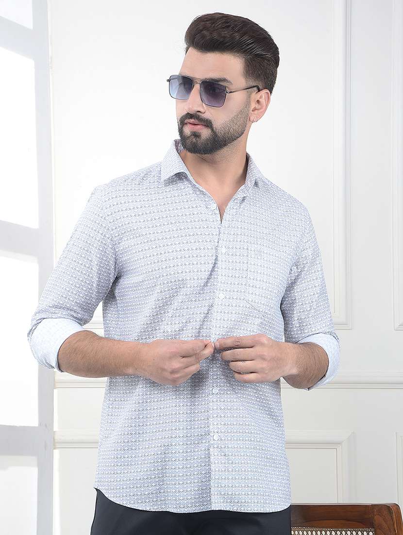 men printed long sleeve slim fit casual shirt