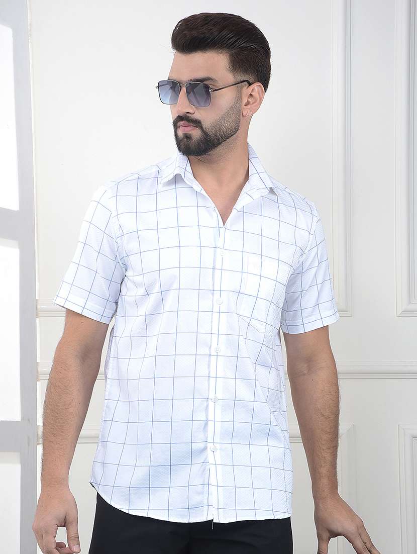 men checkered short sleeve slim fit casual shirt
