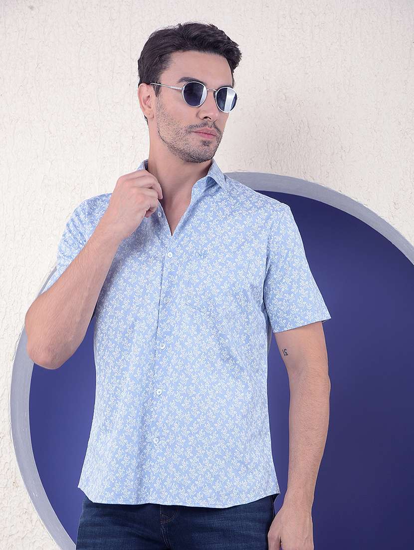 men floral short sleeve slim fit casual shirt