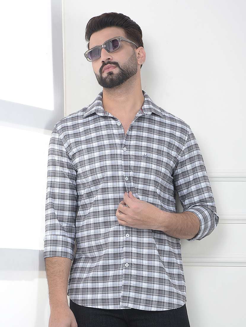 men checkered long sleeve slim fit casual shirt