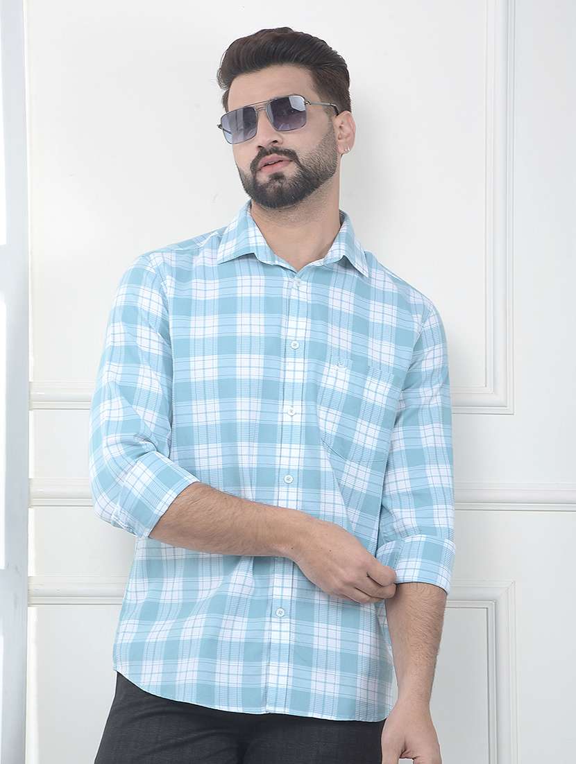men checkered long sleeve slim fit casual shirt
