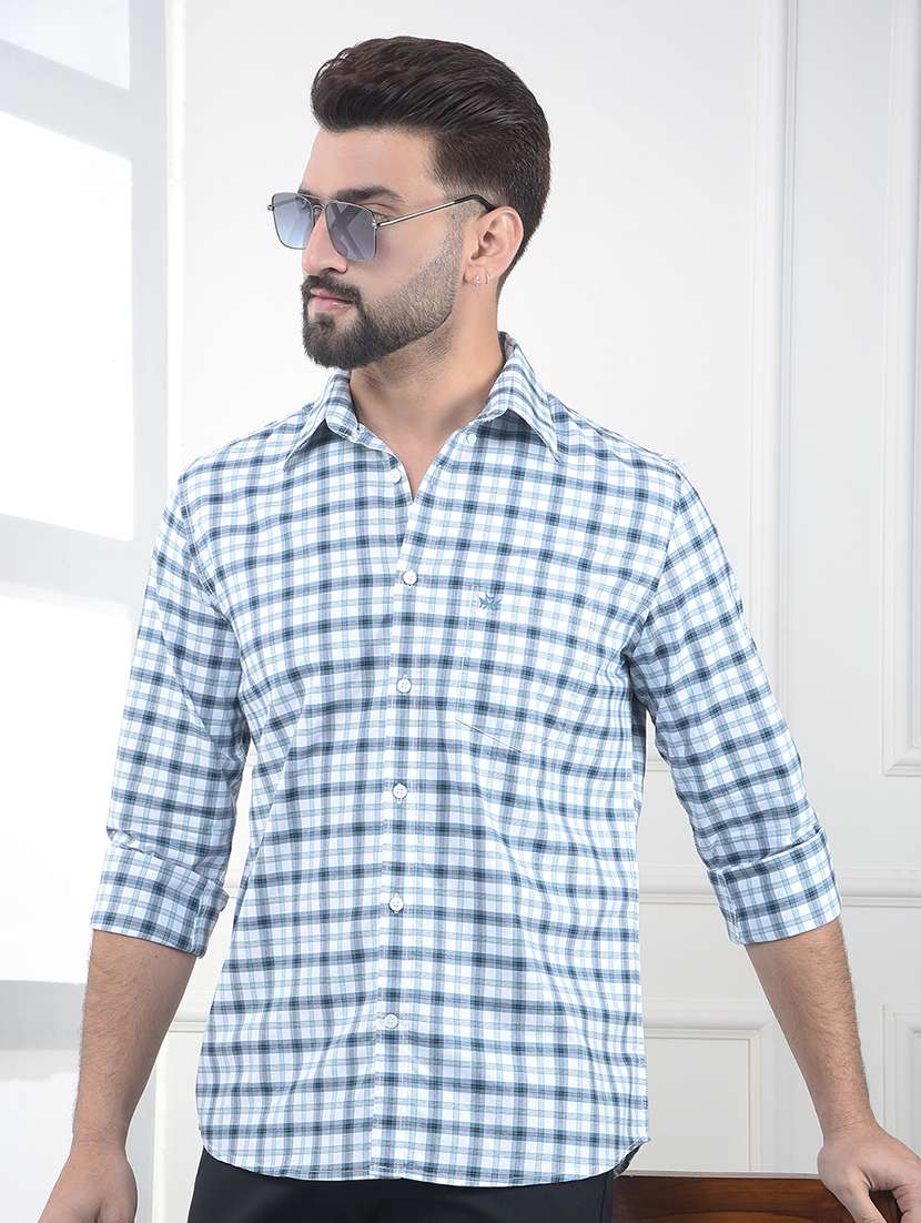 men checkered long sleeve slim fit casual shirt