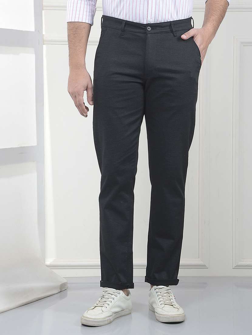 men solid mid rise chinos casual trouser