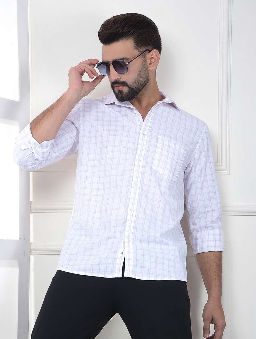 men checkered long sleeve slim fit casual shirt