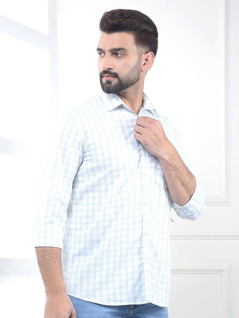 men checkered long sleeve slim fit casual shirt