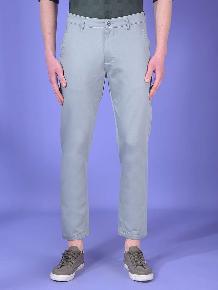 men solid mid rise chinos casual trouser