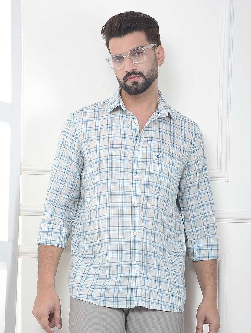 men checkered long sleeve slim fit casual shirt