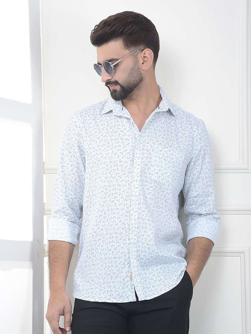 men printed long sleeve slim fit casual shirt