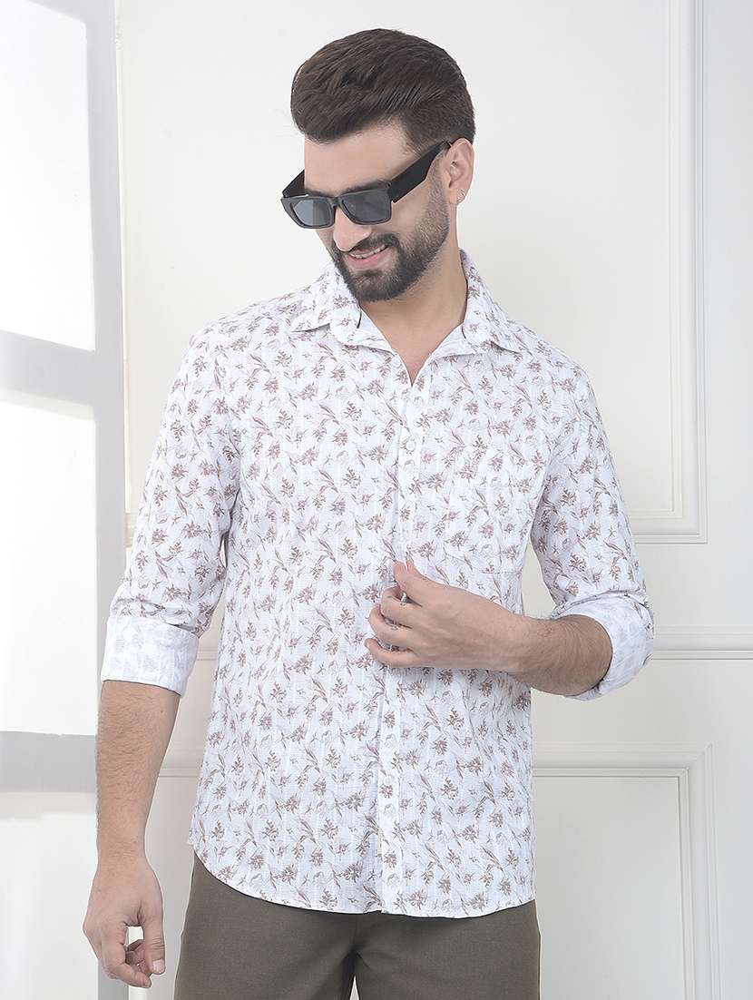 men floral printed long sleeve slim fit casual shirt