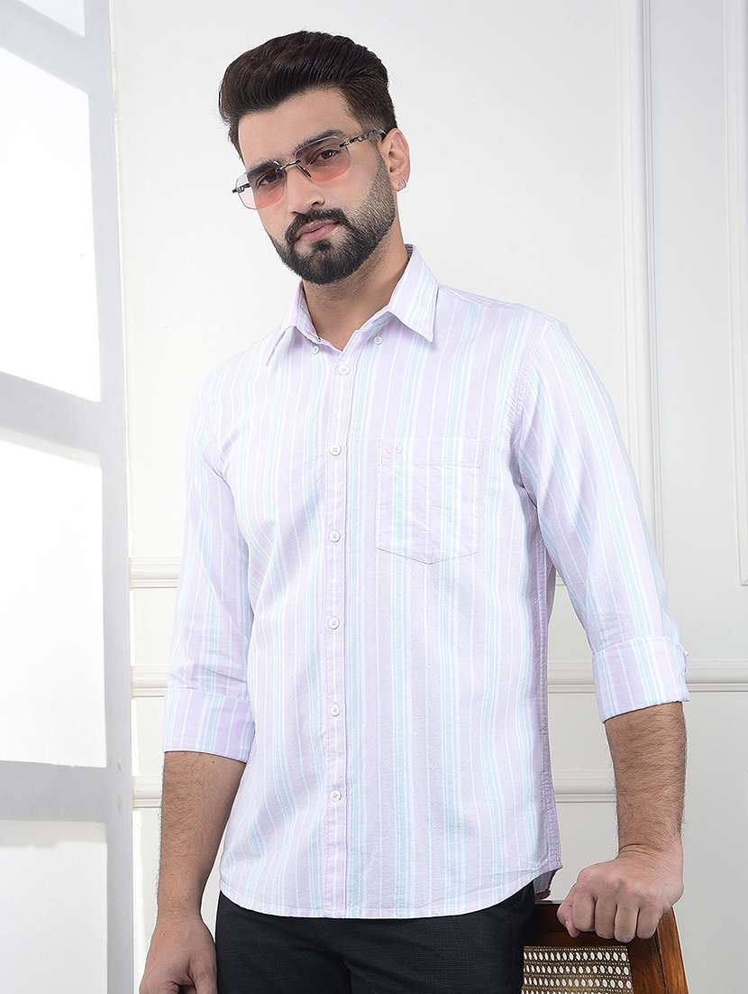 men striped short sleeve slim fit casual shirt