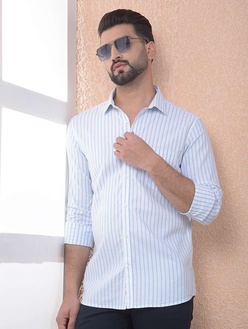 men striped short sleeve slim fit casual shirt
