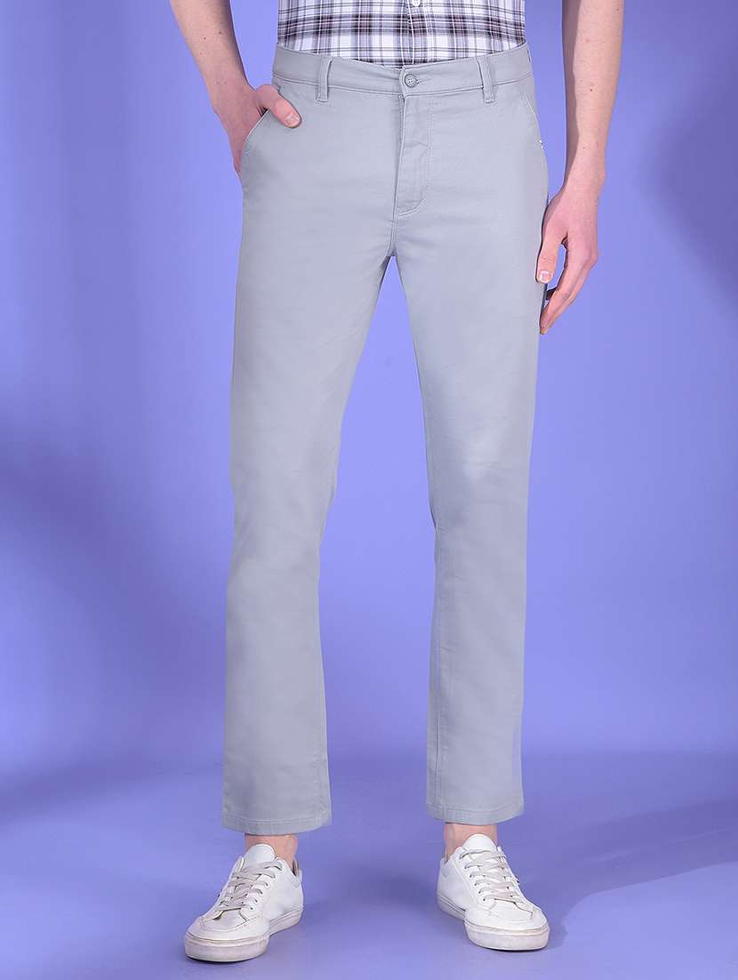 men solid mid rise chinos casual trouser