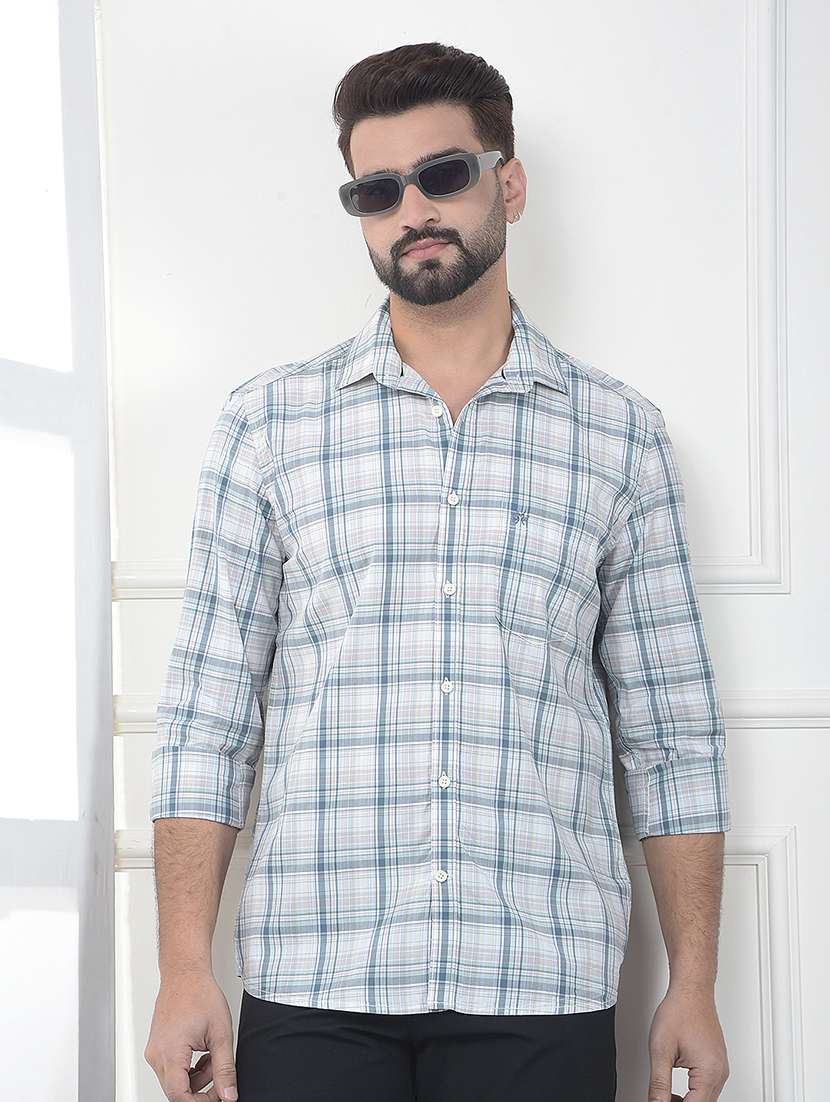 men checkered long sleeve slim fit casual shirt