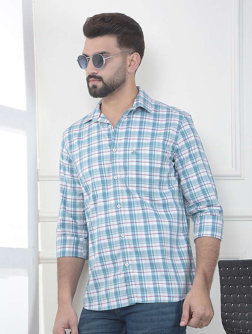 men checkered long sleeve slim fit casual shirt
