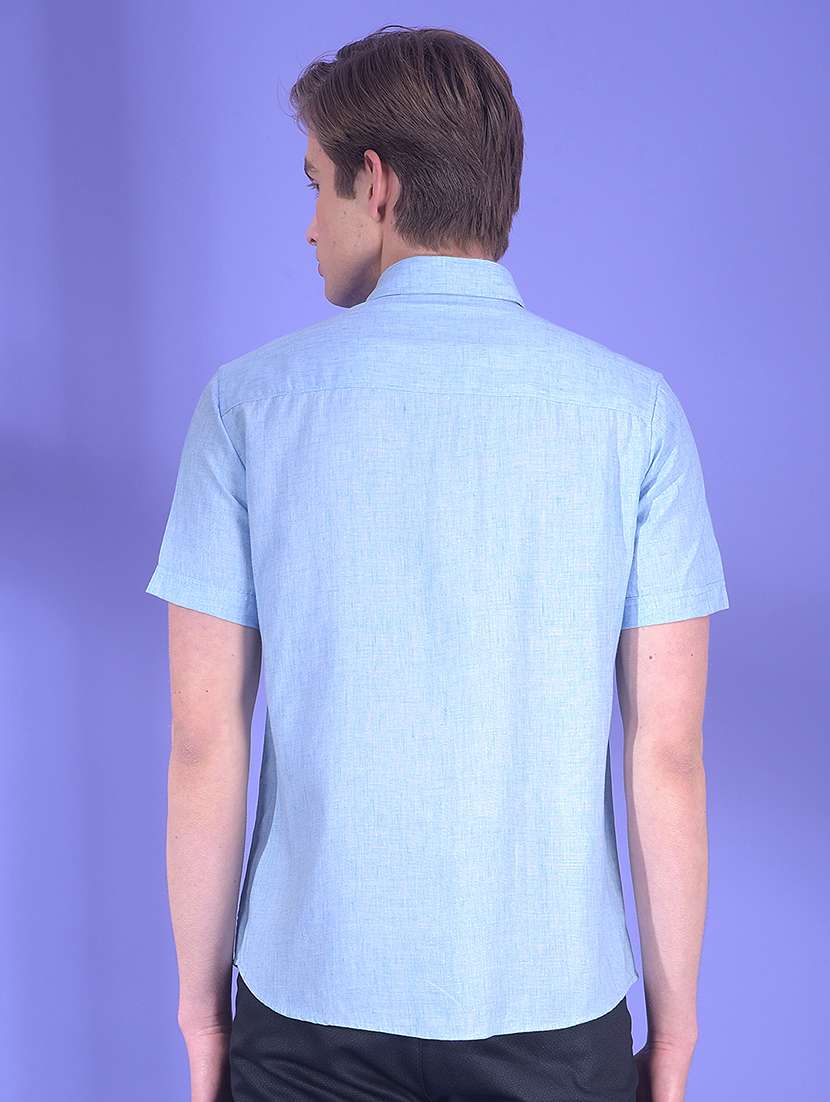 men solid short sleeve slim fit casual shirt - 22323131 -  Standard Image - 3