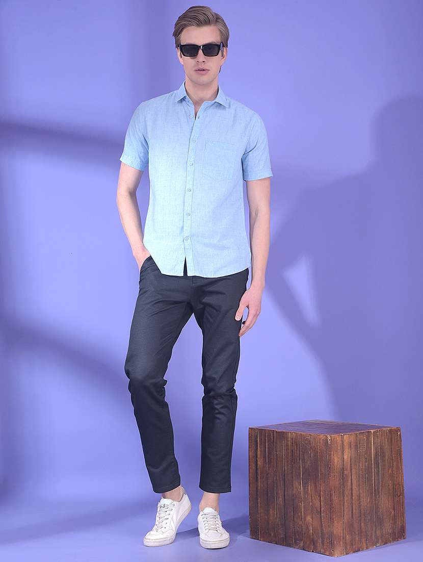 men solid short sleeve slim fit casual shirt - 22323131 -  Standard Image - 5
