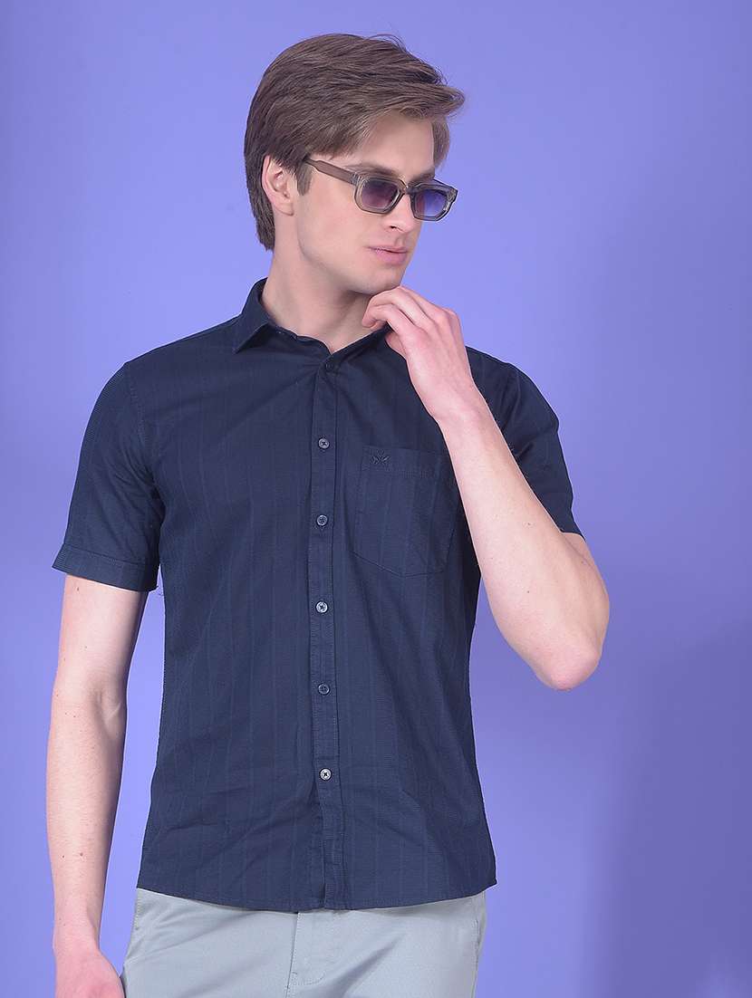 men striped short sleeve slim fit casual shirt