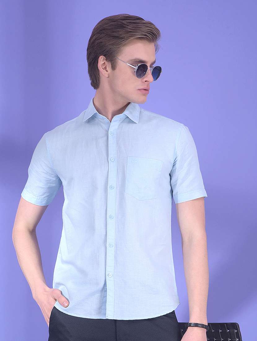 men solid short sleeve slim fit casual shirt