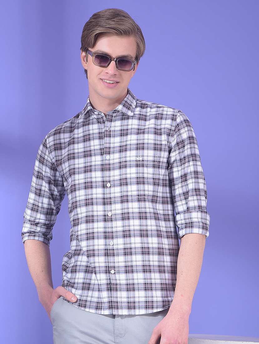 men checkered long sleeve slim fit casual shirt