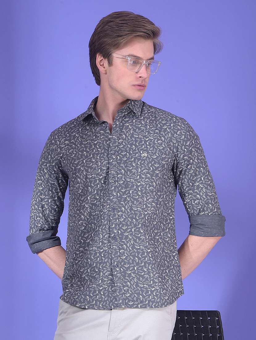 men printed long sleeve slim fit casual shirt