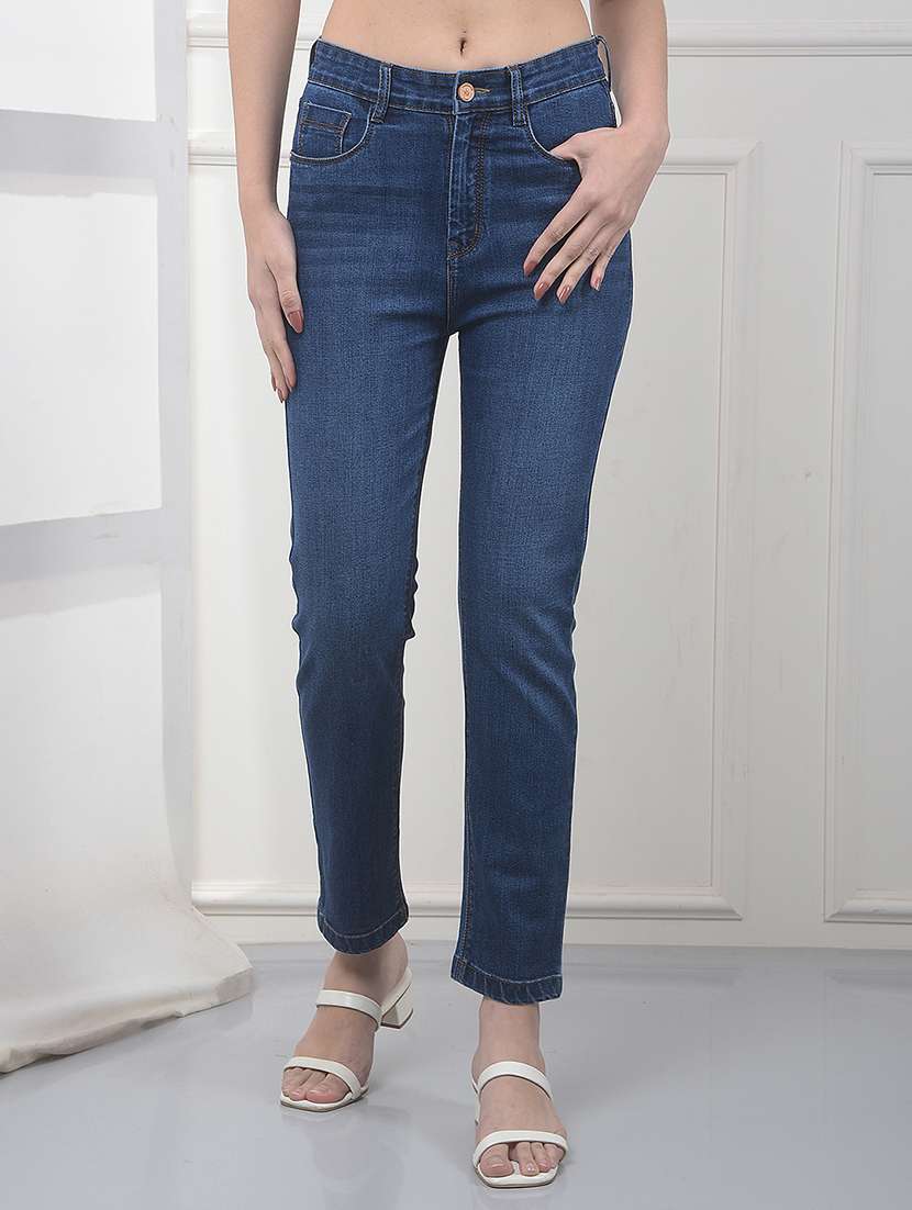 women solid mid rise slim fit jean
