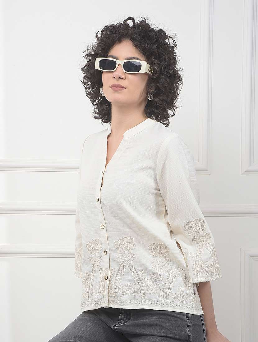 women self designed three quarter sleeve shirt