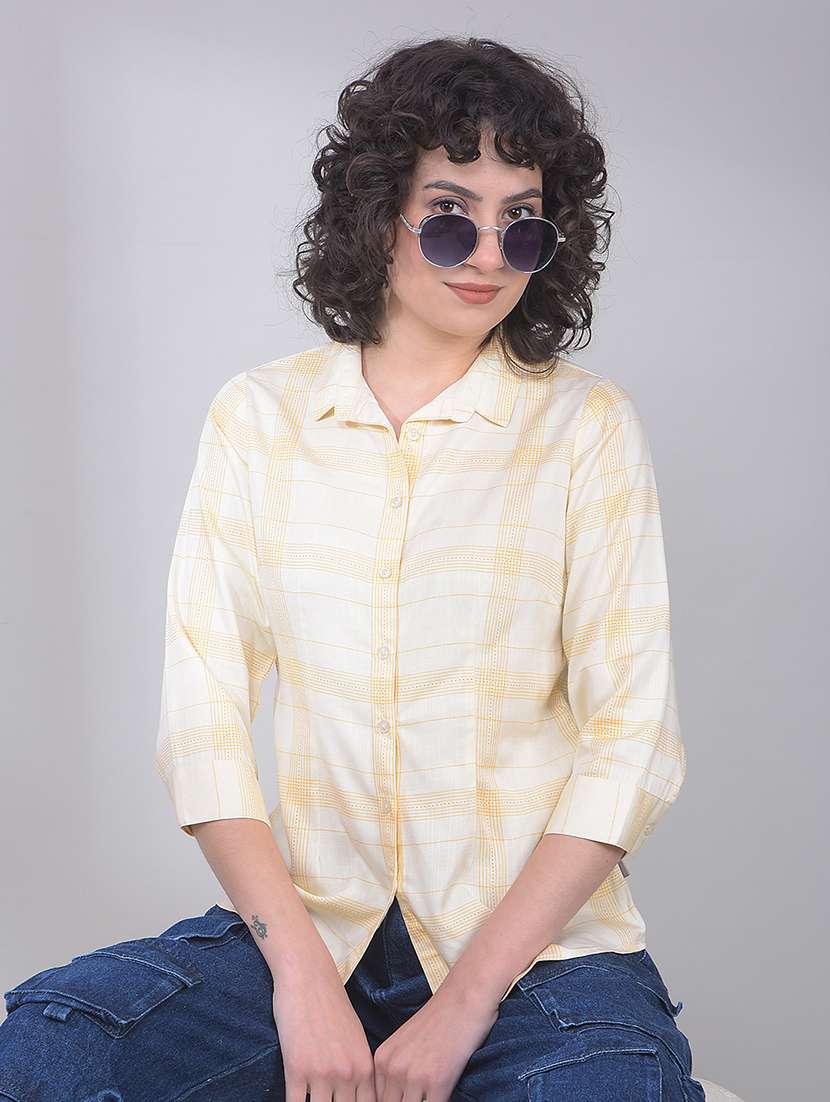 women checkered three quarter sleeve shirt