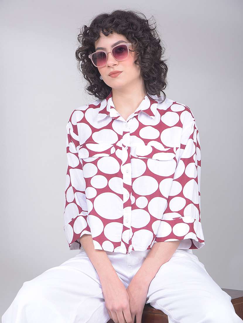 women printed three quarter sleeve shirt