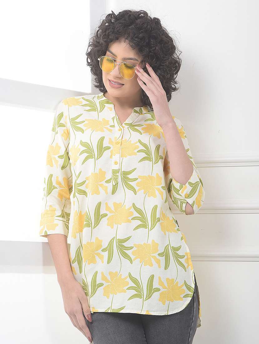 women floral print round neck high low tunic