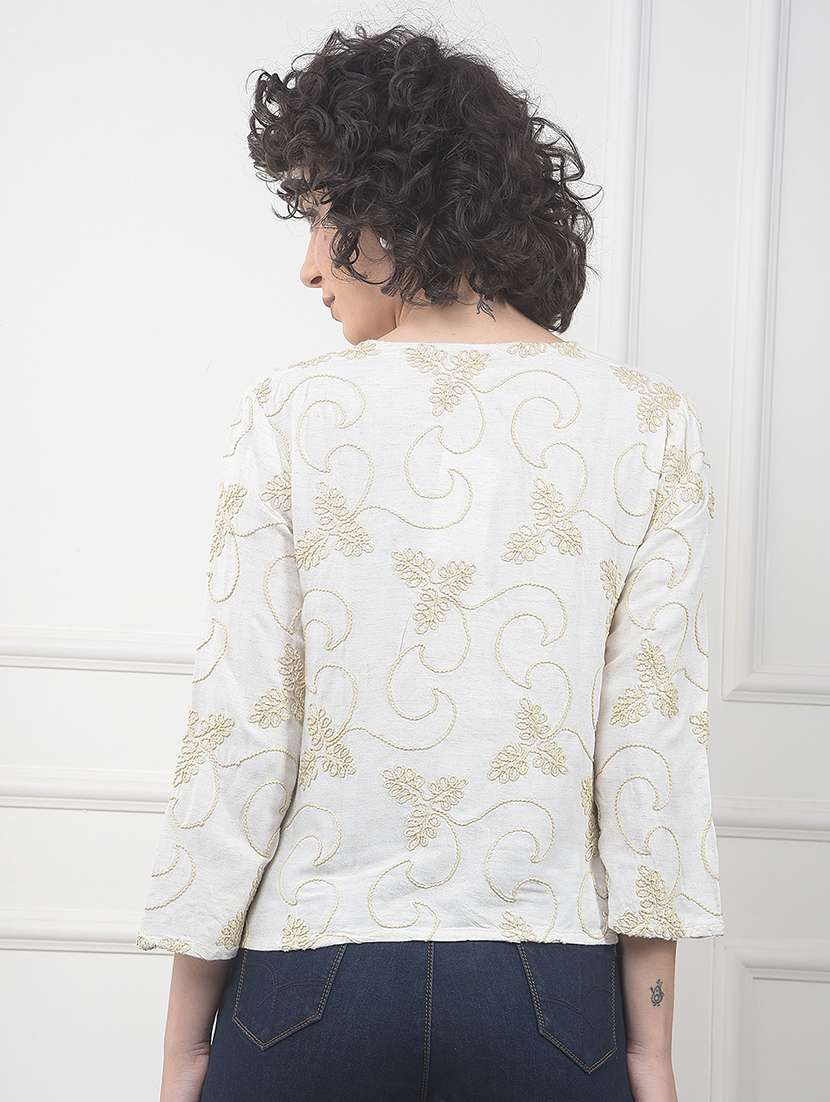 women embroidered three quarter sleeve top - 22323226 -  Standard Image - 3
