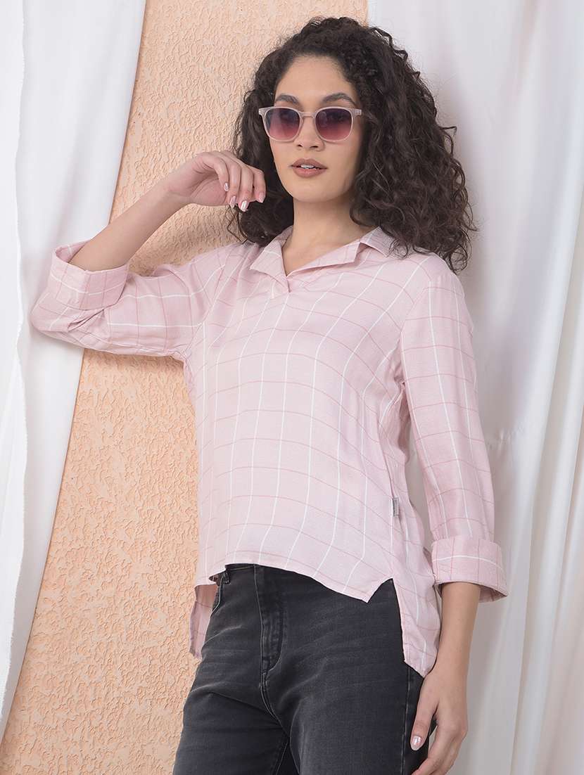 women checkered three quarter sleeve top
