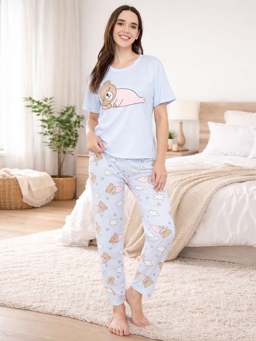 women printed nightwear pyjama set
