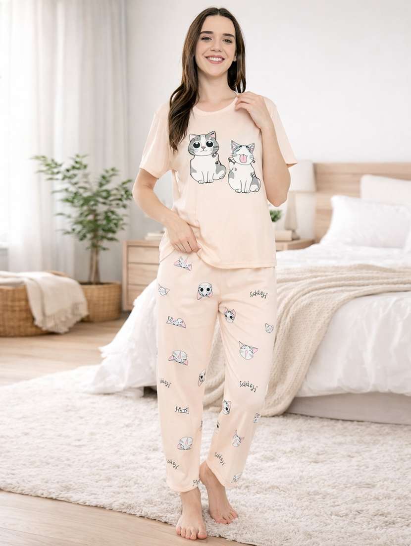 women printed nightwear pyjama set