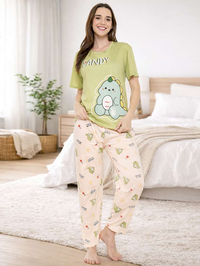 women printed nightwear pyjama set