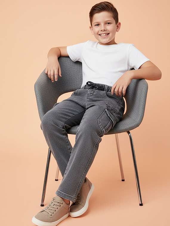 boys solid mid rise cargo - 22323246 -  Standard Image - 3