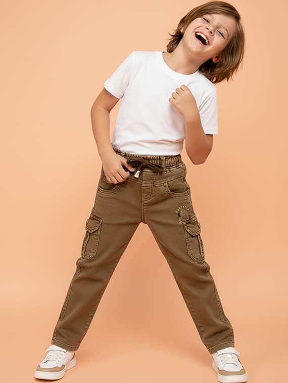 boys solid mid rise cargo - 22323248 -  Standard Image - 3