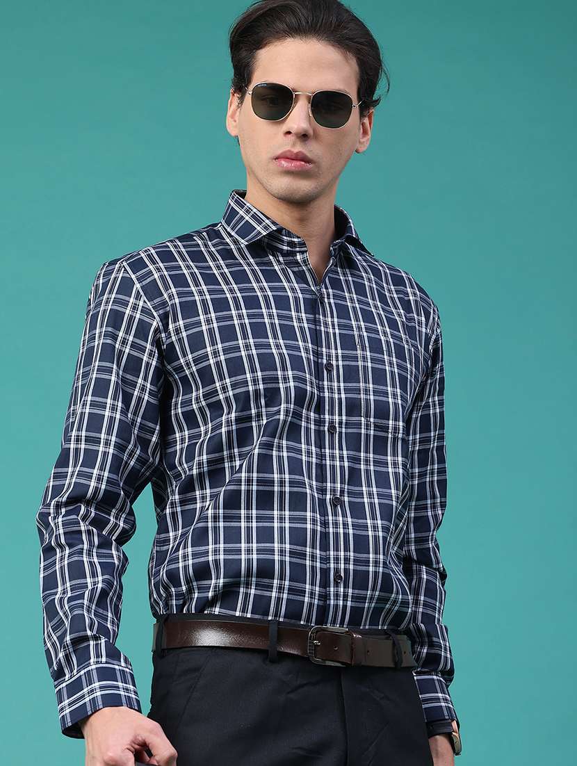 men checkered long sleeve slim fit formal shirt