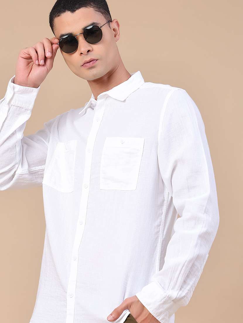 men solid long sleeve regular fit casual shirt