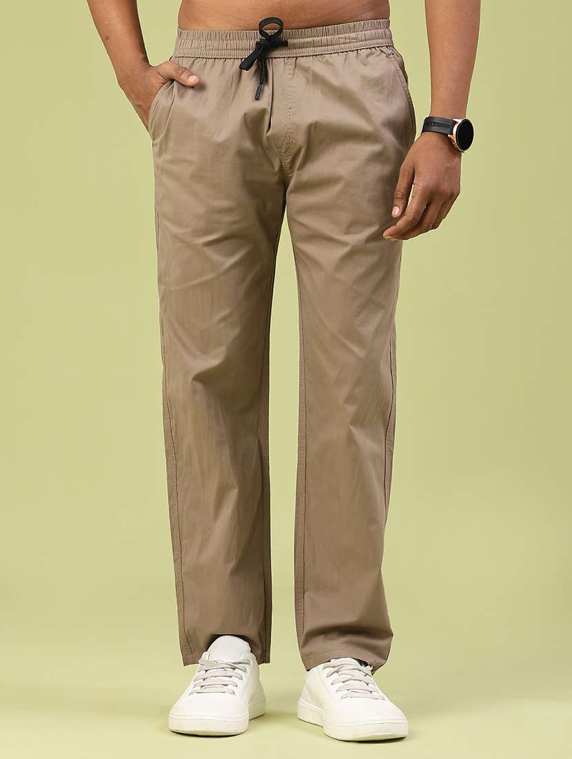 men solid mid rise full length track pant
