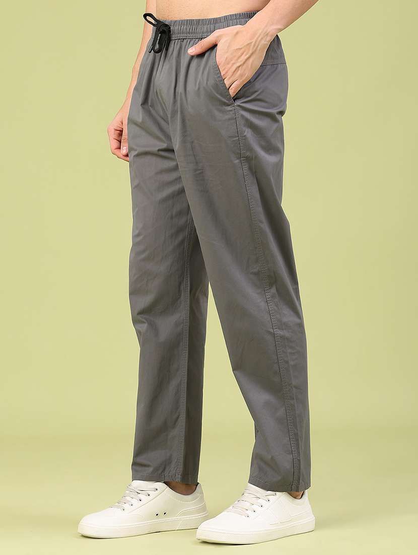 men solid mid rise full length track pant