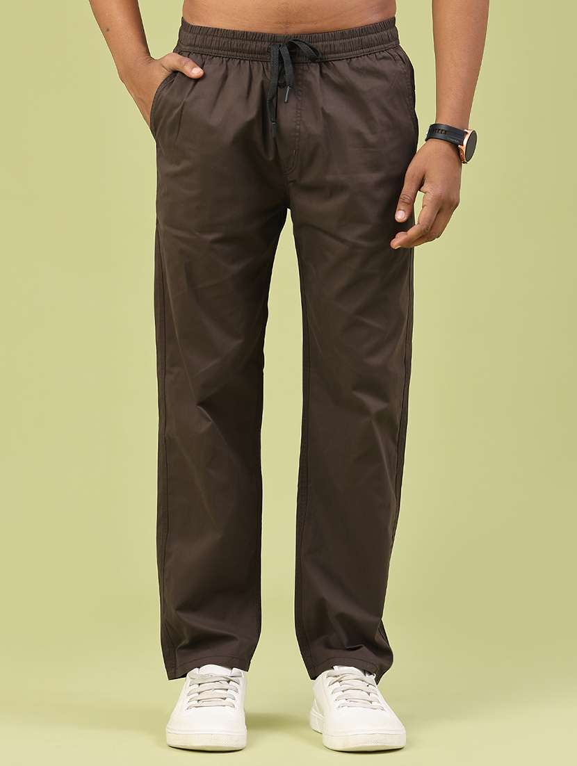 men solid mid rise full length track pant